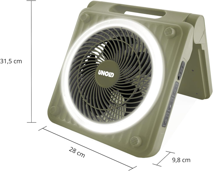 Unold 86516 Standventilator – Solarventilator für Camping | Akku-Solar-Ventilator mit LED-Beleuchtun