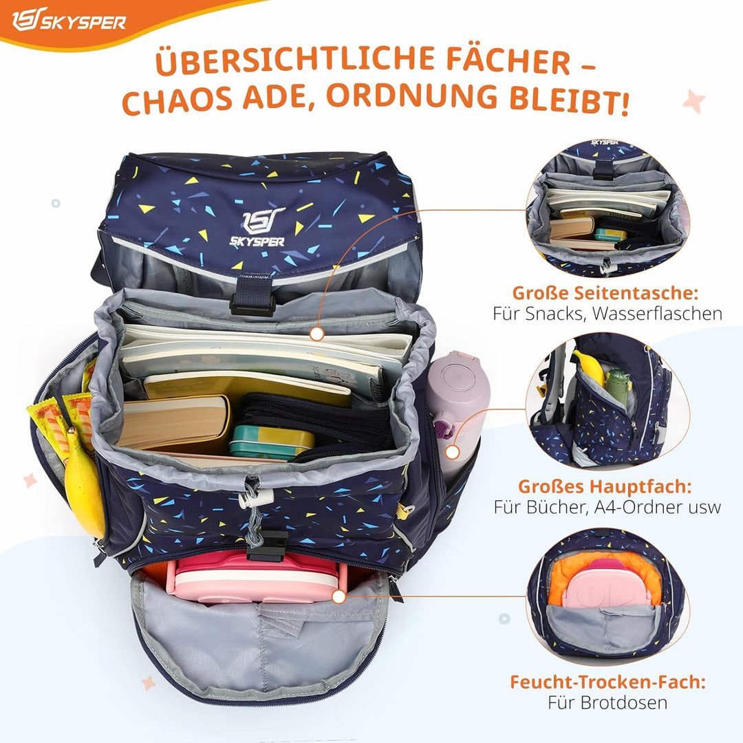 SKYSPER Schulranzen Set 5-teilig für Jungen Mädchen 1. Klasse Grundschule Schulrucksack Sporttasche