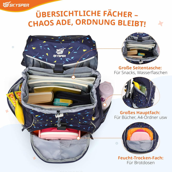 SKYSPER Schulranzen Set 5-teilig für Jungen Mädchen 1. Klasse Grundschule Schulrucksack Sporttasche