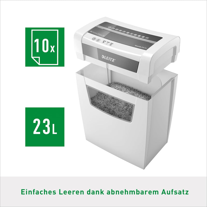 Leitz IQ Home Office Aktenvernichter, 12-10 Blatt Kapazität (70-80 g/m²), Partikelschnitt, Sicherhei