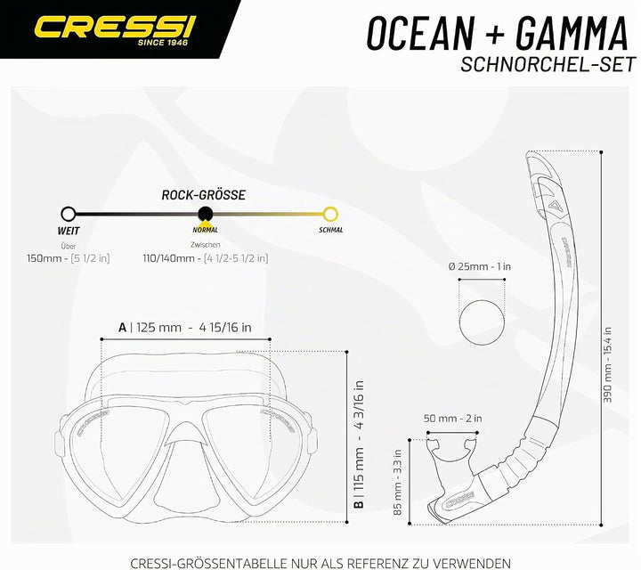 Cressi Tauchmaske Ocean Schnorchelset Schwarz/Schwarz, Schnorchelset Schwarz/Schwarz