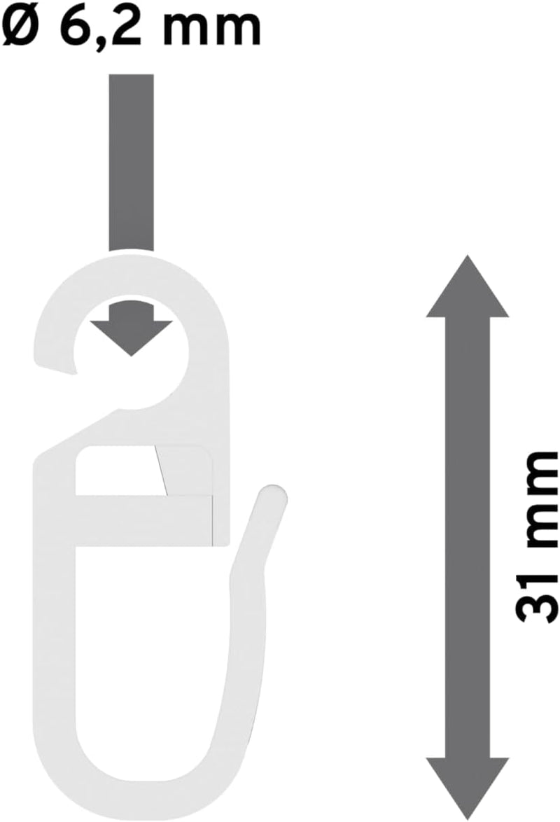 Interdeco Gardinenringe mit Gleiteinlage und Faltenhaken, Ringe in Chrom für Gardinenstangen 20 mm Ø