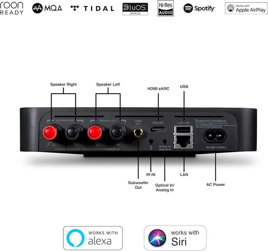 Bluesound Powernode Edge kompakter kabelloser hochauflösender Multiroom Musik-Streamer - Schwarz Bla