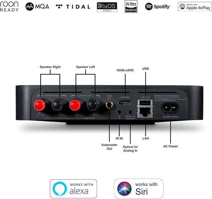 Bluesound Powernode Edge kompakter kabelloser hochauflösender Multiroom Musik-Streamer - Schwarz Bla