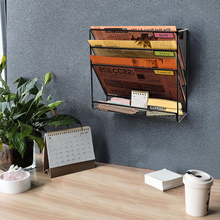 Hängeorganizer Wandablagefächer 4 Etagen Wandmontage Schreibtisch Organizer, A4 Zeitschriftenhalter