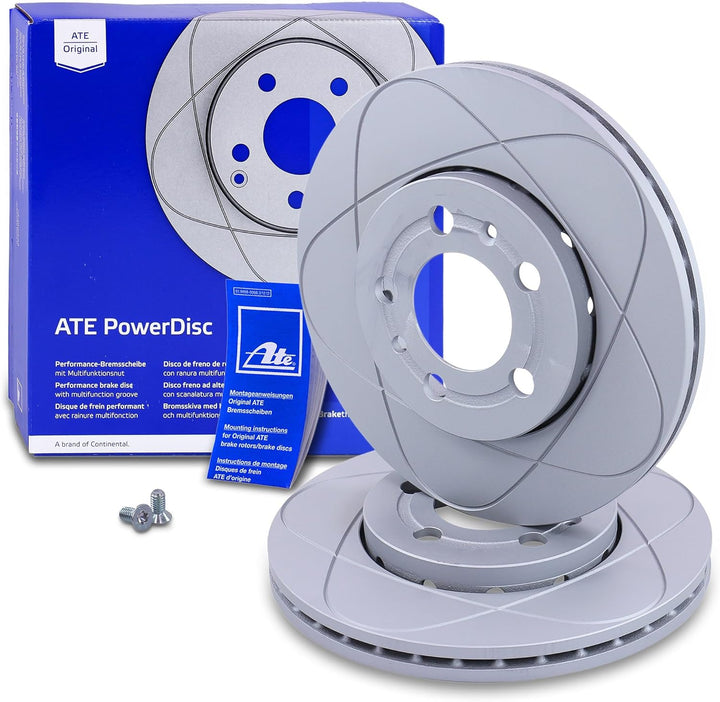 ATE Bremsenset Vorderachse inkl. PowerDisc Bremsscheiben Ø 256 mm belüftet und Ceramic Bremsbeläge v