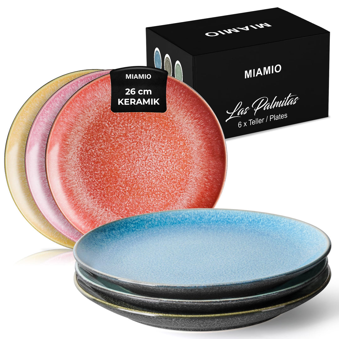 MIAMIO - 6er Set, 26 cm Speiseteller, Keramik-Teller, Küchenteller, Tellersets - Teller, mikrowellen