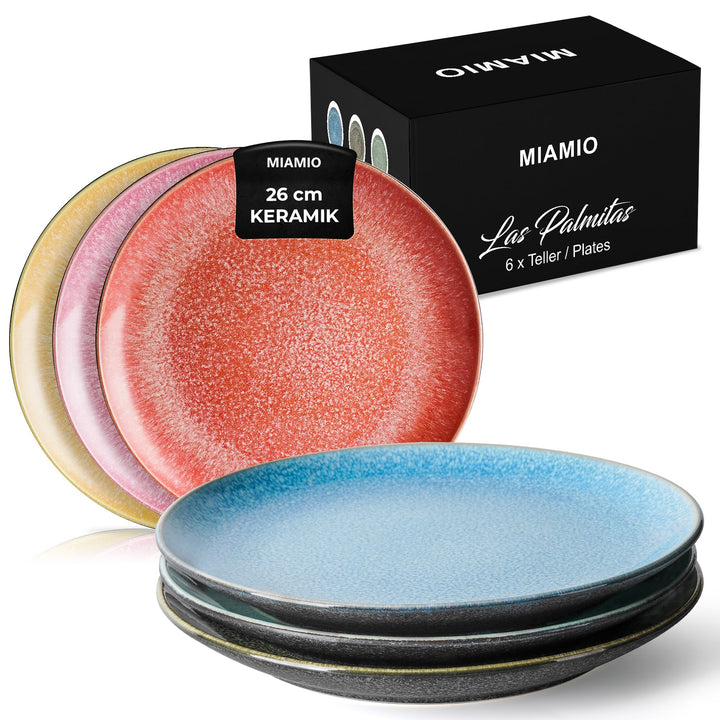 MIAMIO - 6er Set, 26 cm Speiseteller, Keramik-Teller, Küchenteller, Tellersets - Teller, mikrowellen
