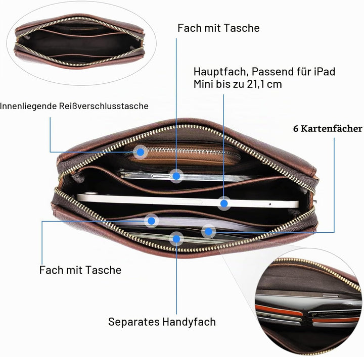Contacts Herren-Leder-Clutch mit digitalem Verschluss, Vintage-Anti-Diebstahl-Kupplung mit grosser K