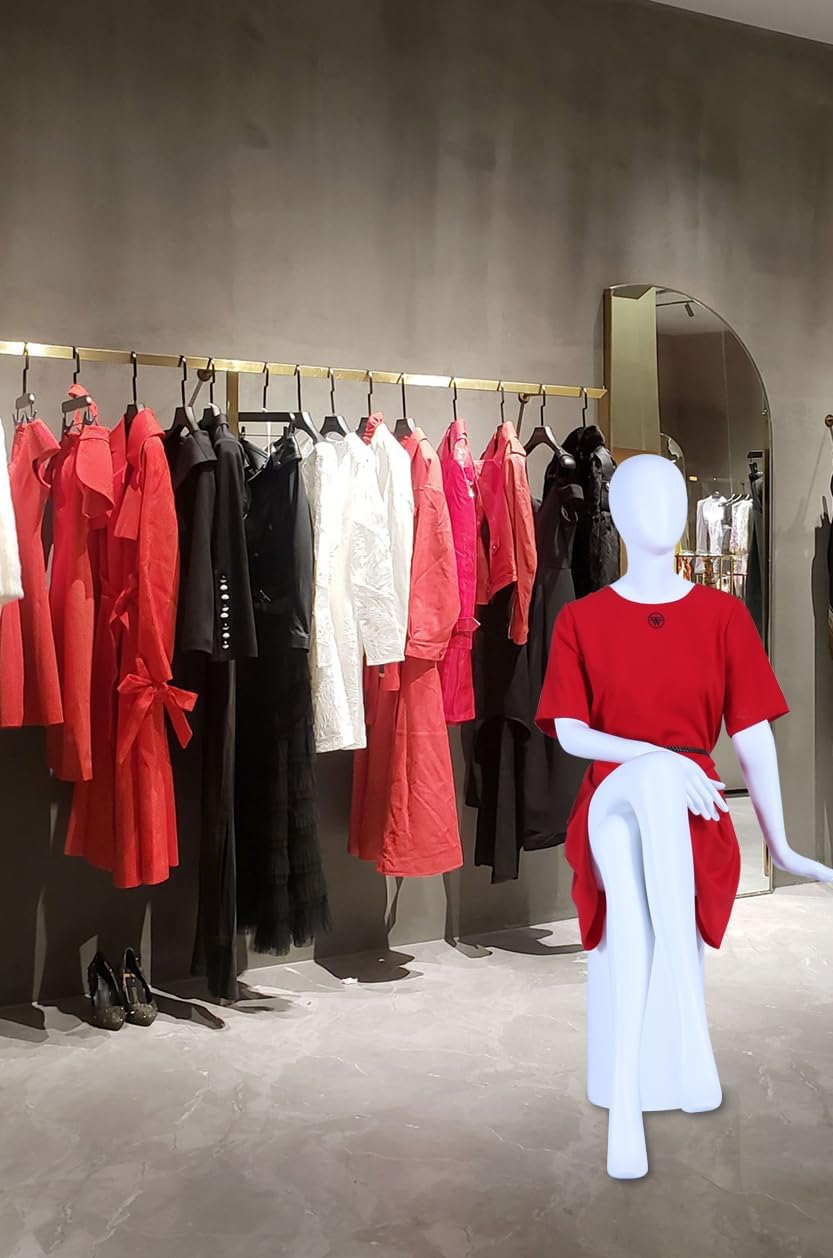 CH+39 sitzend Frau Schaufensterpuppe weiss matt lackiert hochwertig Egghead mit Metallplatte Frau We