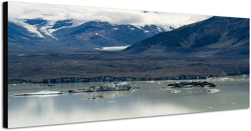 Paul Sinus Art Panoramabild auf Leinwand und Keilrahmen 150x50cm Gebirge Berge See Schnee Wolken