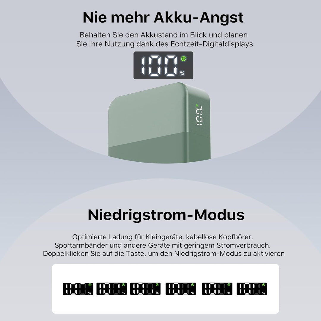 NOBIS 65W 20.000 mAh PD QC Schnelllade Powerbank mit Digitalanzeige Grün, Grün