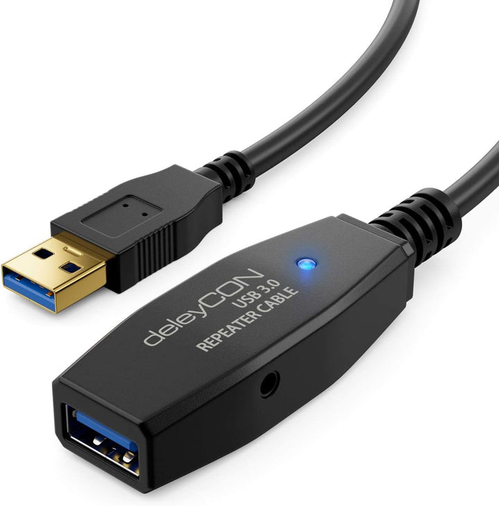 deleyCON 5m Aktives USB 3.0 Kabel Aktive Verlängerung mit 1 Signalverstärker & Netzteil USB3.0 Repea