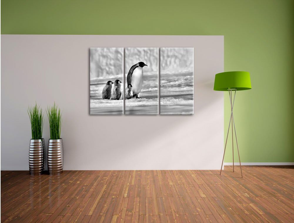 Pixxprint Kaiserpinguine im Schnee als Leinwandbild/Grösse: 3 Teilig (120x80) cm/Wandbild/Kunstdruck