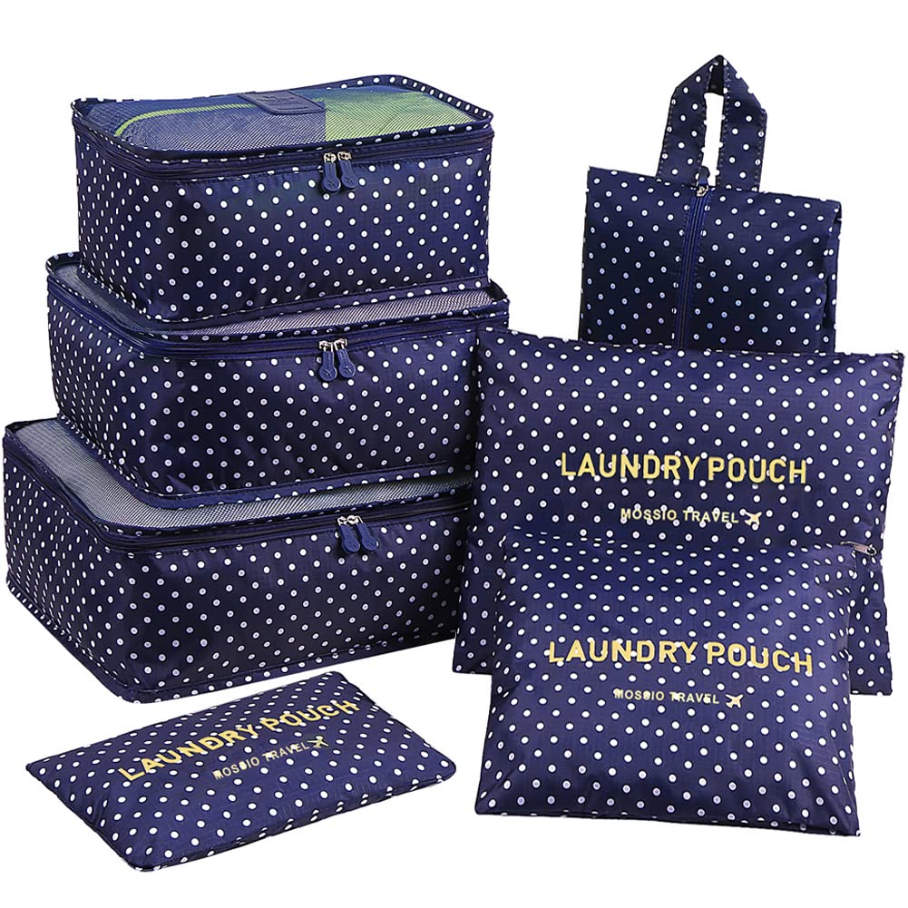 Mossio 7er-Set Packwürfel mit Schuhtasche – Reisegepäck Organizer, blau (Blau) - PH-BUDY Blauer Krei