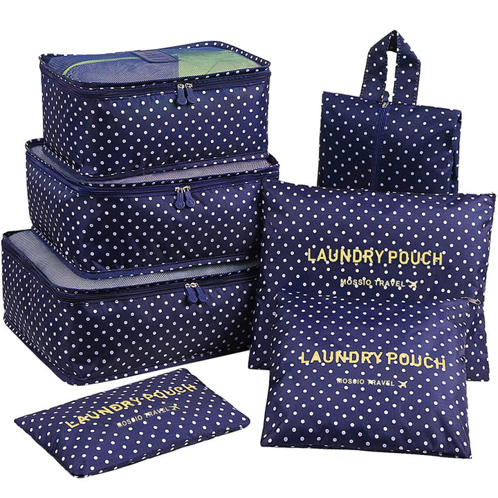 Mossio 7er-Set Packwürfel mit Schuhtasche – Reisegepäck Organizer, blau (Blau) - PH-BUDY Blauer Krei