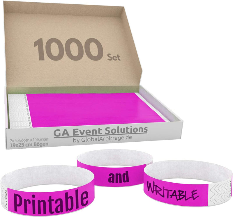 1000 Eintrittsbänder aus Tyvek zum selbst gestalten und bedrucken in Pink von GA Event Solutions - P
