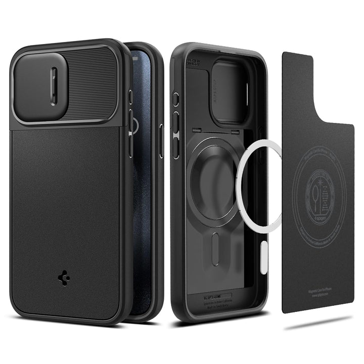 Spigen Optik Armor MagFit Hülle Kompatibel mit iPhone 15 Pro Kompatibel mit MagSafe -Schwarz, Schwar