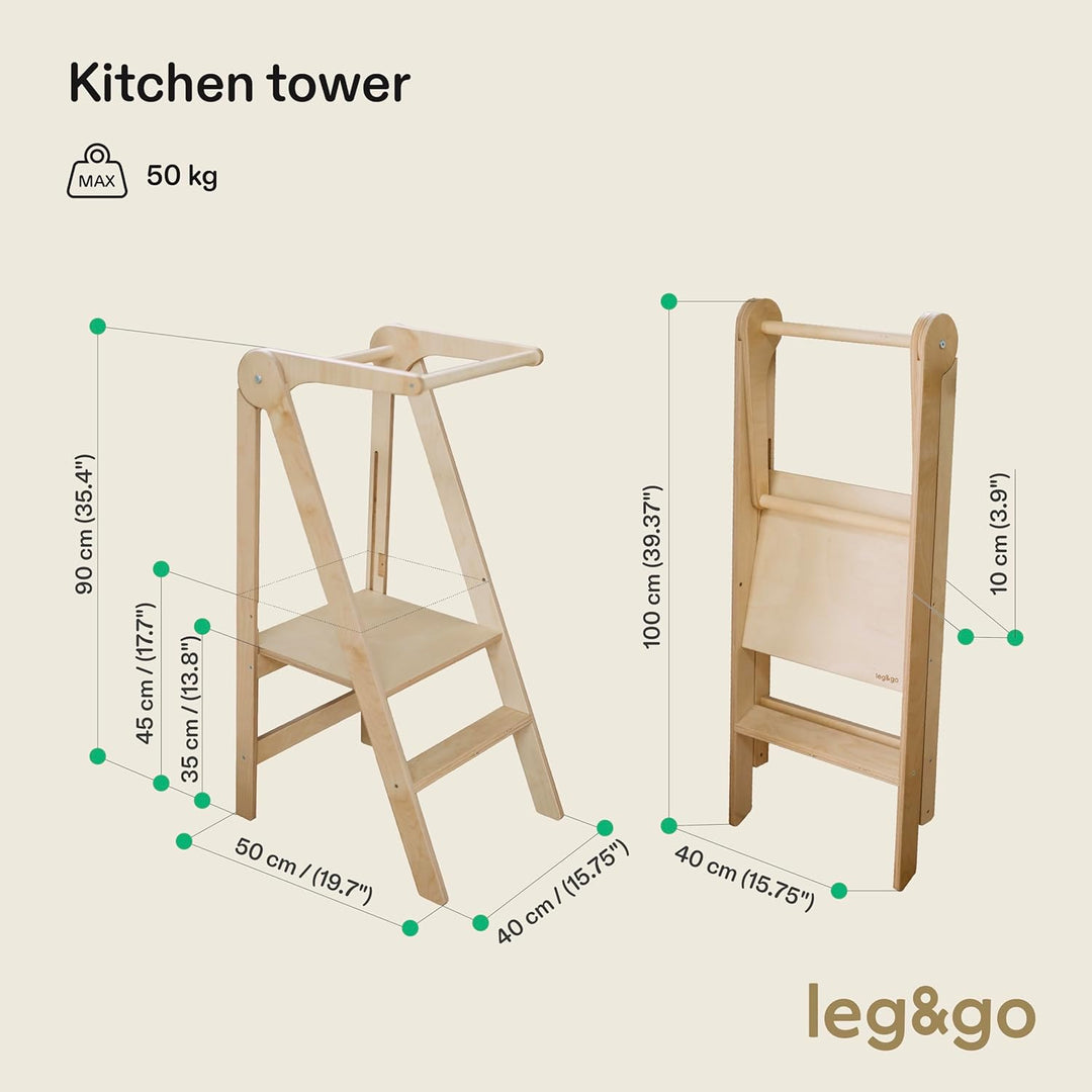 Leg&Go Montessori klappbarer Lernturm mit höhenverstellbarer Plattform - komplett montiert und sofor