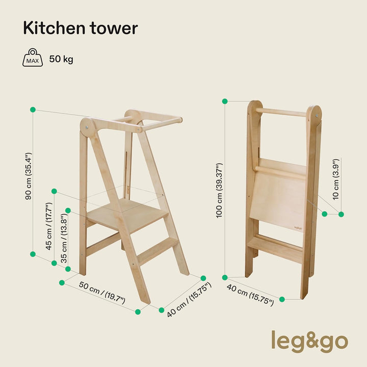Leg&Go Montessori klappbarer Lernturm mit höhenverstellbarer Plattform - komplett montiert und sofor