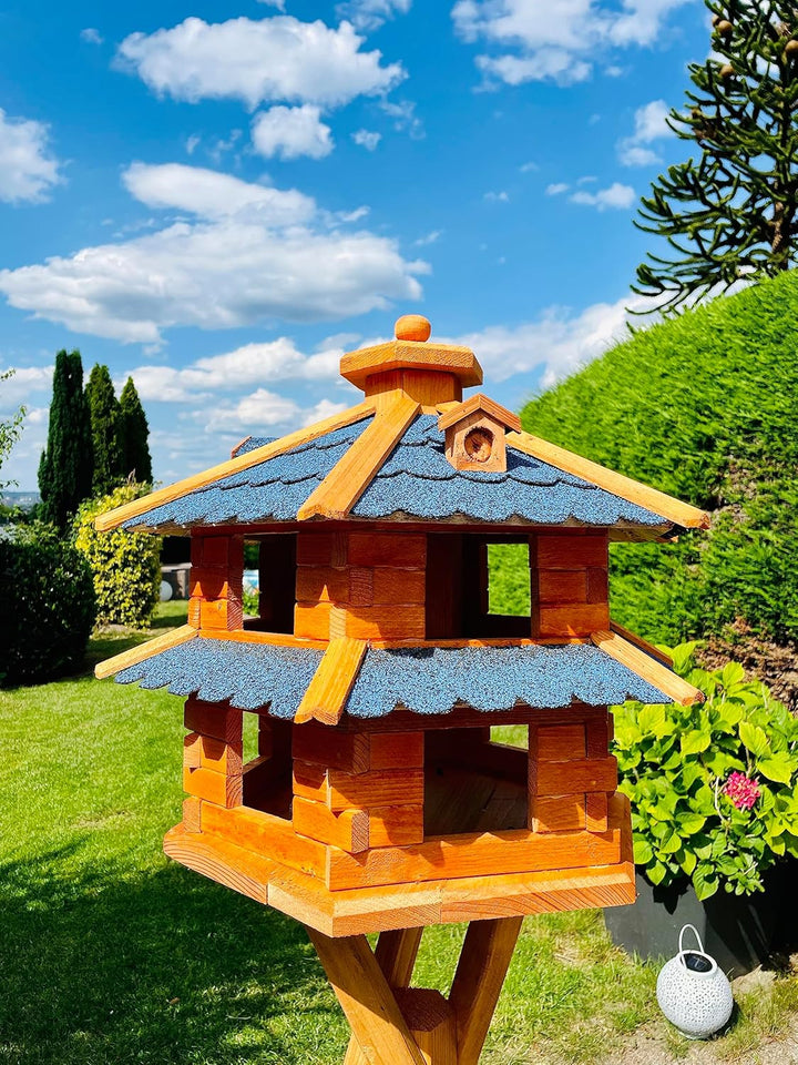 DARLUX Vogel-Futterhaus XL, Holz-Vogelhaus Ohne Ständer In Blau-Braun Grösse XL ohne Ständer Blau -