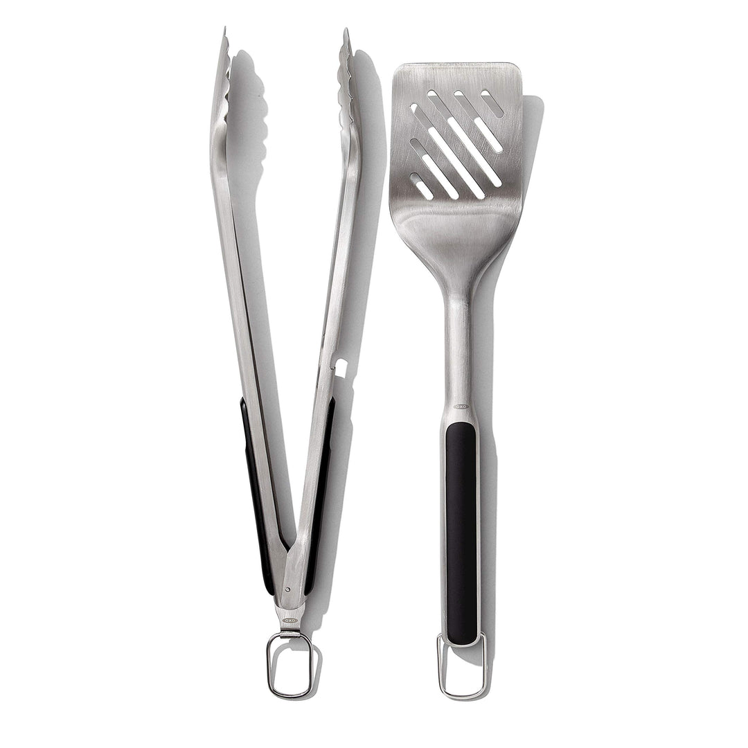 OXO Good Grips Set aus Wender und Zange zum Grillen – spülmaschinenfestes Grillzangen-Set mit Fleisc