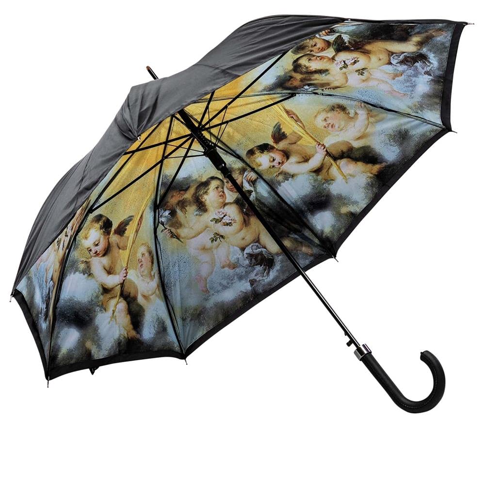 LUCKYWEATHER Regenschirm Stockschirm Damen Motiv Engel in den Wolken Auf-Automatik Double Layer I St
