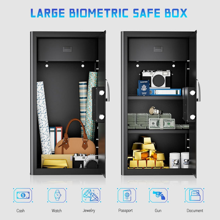 WASJOYE 103L Grosser Fingerabdruck Tresor für Zuhause, Safe mit Feuerfeste Schublade, Biometrischer