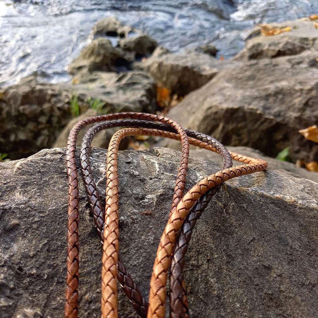 esnado Lederschnur Rund geflochten 4 mm. Antik Dunkelbraun 10 m - Länge: wählbar 10 Meter, 10 Meter