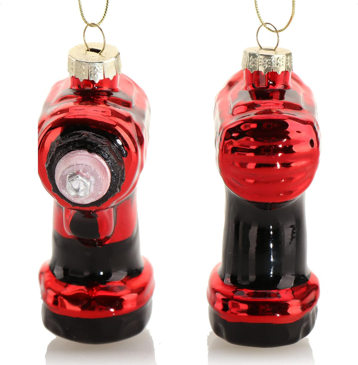 com-four® 3X Premium Christbaumschmuck - Deko-Bohrmaschine aus Glas - besondere Baumkugeln als Weihn
