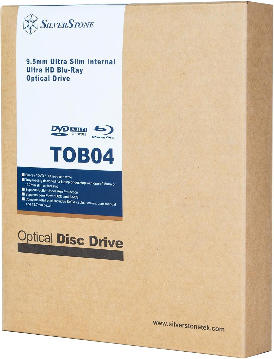Silverstone TOB04 Ultraschmales Internes Optisches 9,5-mm-Ultra-HD-Blu-ray-Laufwerk SATA SST-TOB04-V