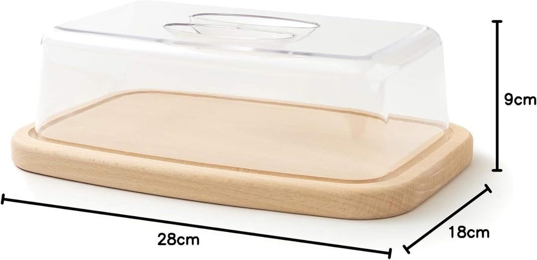 Tuuli Kitchen Käseglocke Käsebrett Käseplatte Holzbrett aus Holz Buche Natur Plastik Aufbewahrung vo