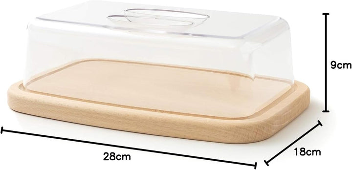 Tuuli Kitchen Käseglocke Käsebrett Käseplatte Holzbrett aus Holz Buche Natur Plastik Aufbewahrung vo