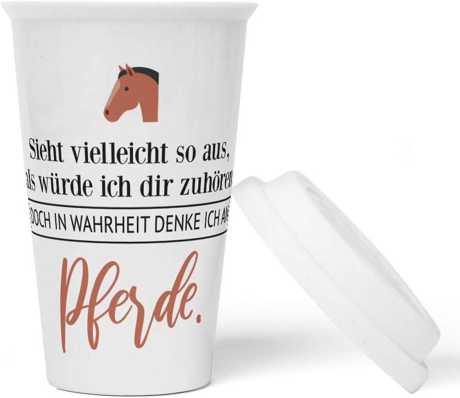 JUNIWORDS To-Go Becher mit Deckel, Sieht vielleicht so aus, als würde ich dir zuhören. Doch in Wahrh