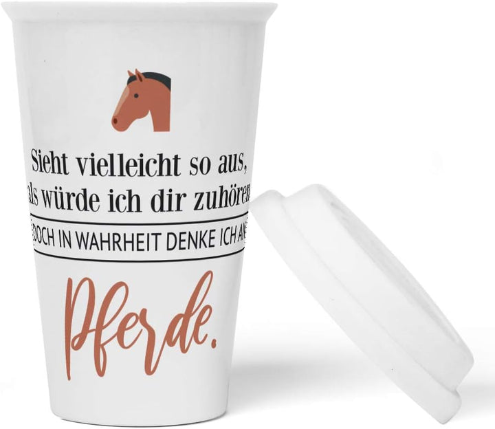 JUNIWORDS To-Go Becher mit Deckel, Sieht vielleicht so aus, als würde ich dir zuhören. Doch in Wahrh