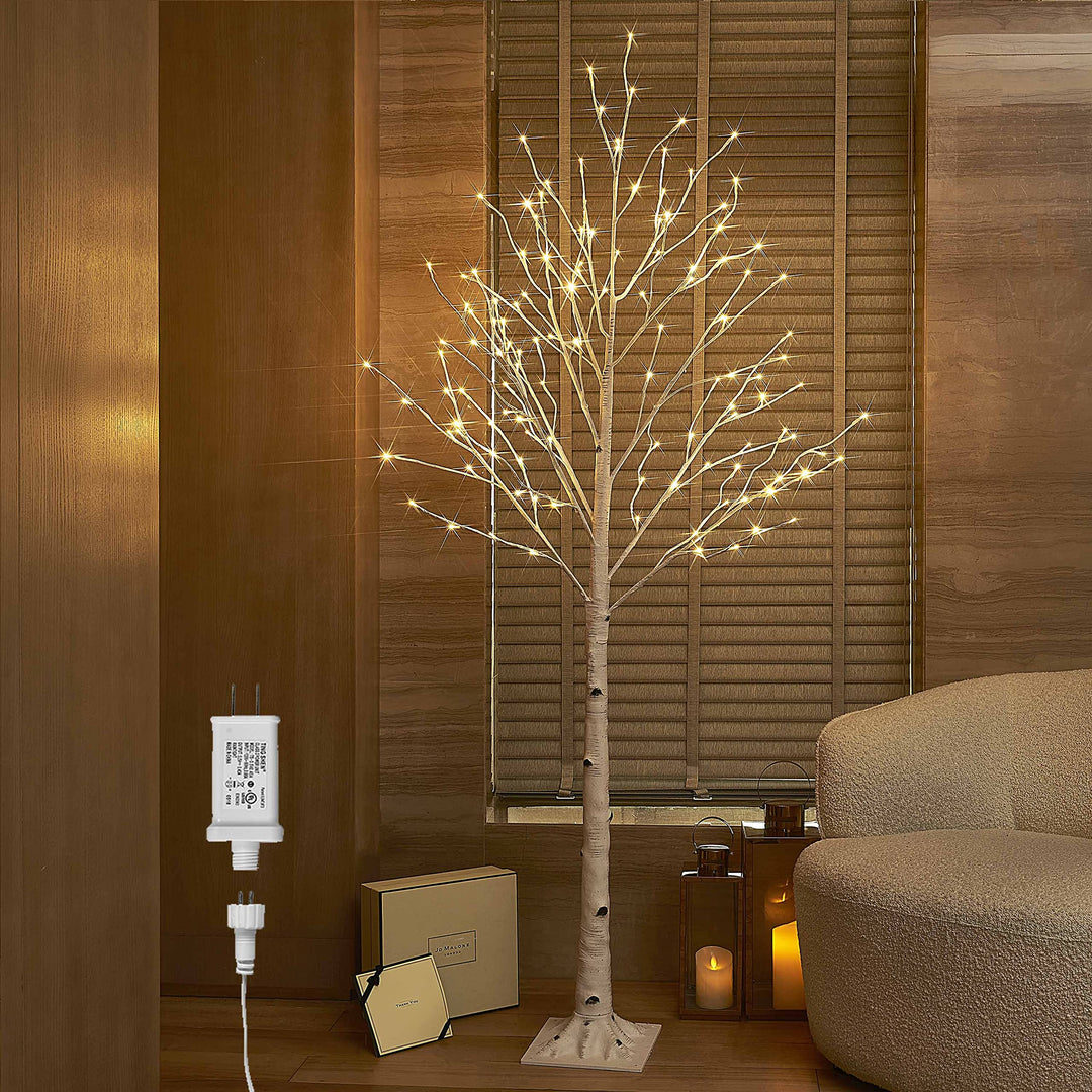 Hairui LED Baum Warmweiss 128LEDs Birke Lichterbaum 180CM Künstlicher Weihnachtsbaum mit Teilweise F