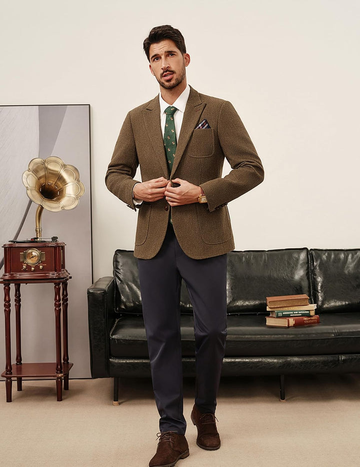 PJ PAUL JONES Sakko Herren 2 Knöpfe Tweed Wolle British Blazer Regular Fit Business Anzugjacke Männe