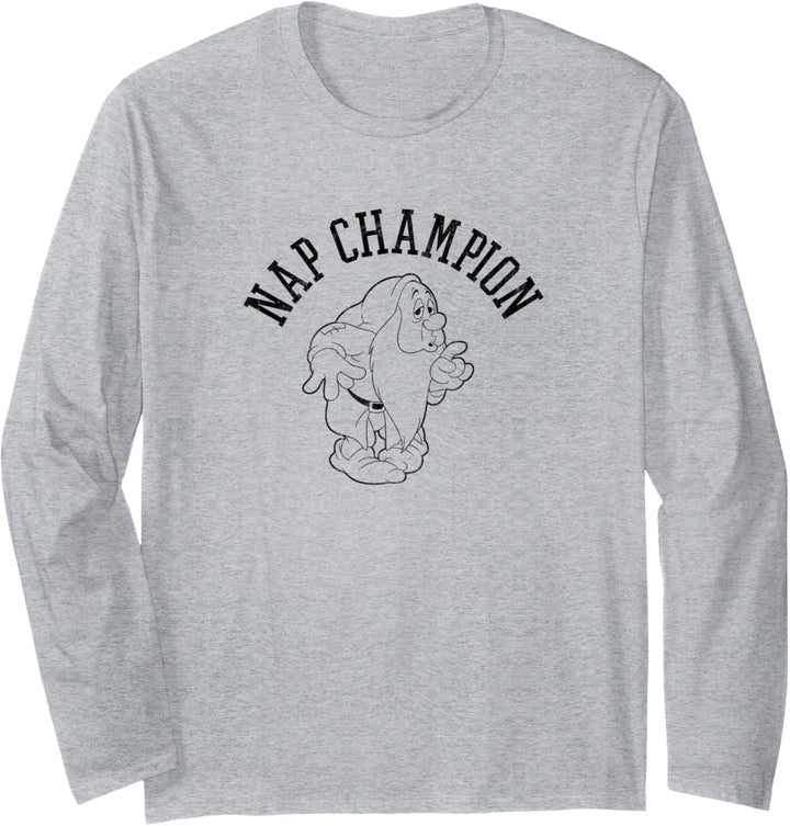 Disney Snow White Sleepy Nap Champion Simple Black Outline Langarmshirt