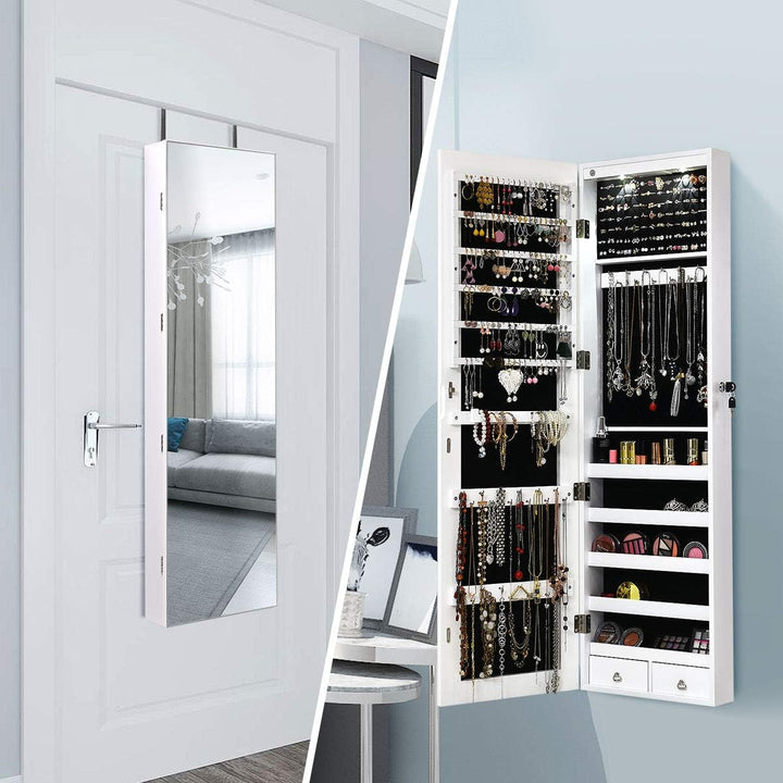 DREAMADE Schmuckschrank Spiegelschrank mit LED-Beleuchtung, LED Spiegelschrank Wandmontierend, Stand