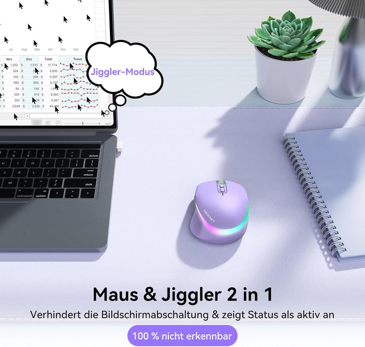 TECKNET Kabellose Maus mit Jiggler, 4800 DPI Wiederaufladbar Ergonomische Maus, 6 DPI-Einstellungen