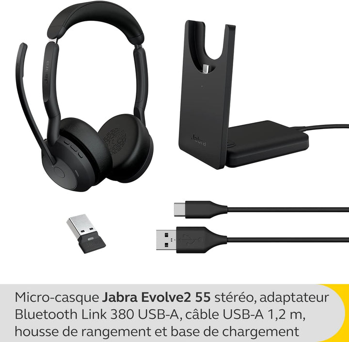 Jabra Evolve2 55 - schnurloses Stereo-Headset mit Ladestation Air Comfort - Mikrofone mit Geräuschun