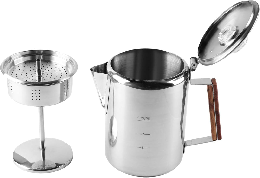 Coghlans Unisex – Erwachsene Coffee Pot Edelstahlkanne 9 Tassen Silber, 9 Tassen Silber