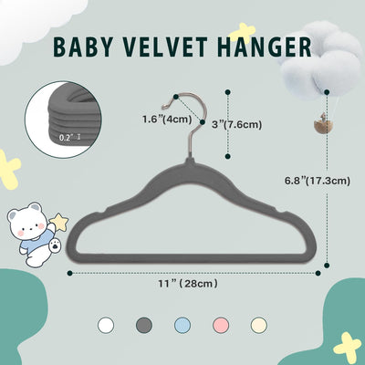 Wellong Kinderkleiderbügel, 28 cm Baby-Samtbügel mit 360°-Drehhaken, rutschfeste Kleiderbügel Samt,