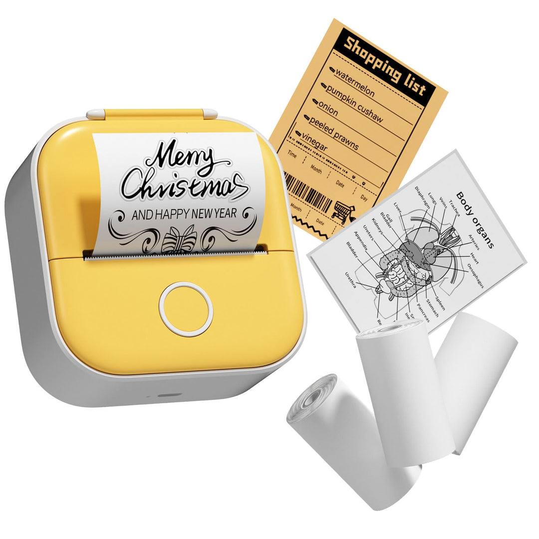 T02 Mini Drucker mit 3 Papierrollen, Tragbarer Sticker Printer, Bluetooth Pocket Printer, Inkless Th