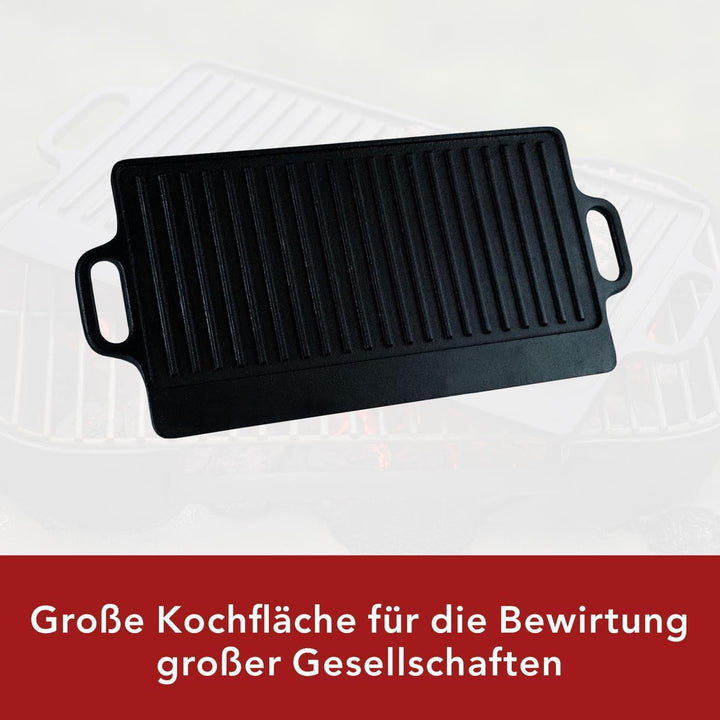 Baumalu - 42 cm Gusseisen-Grillplatte, beidseitig nutzbar, Masse 50,5 x 2 x 23 cm, Elegante Schwarze