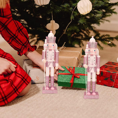 Veemoon Rosa Weihnachtsnussknacker mit Spazierstock 30 5 cm Handgefertigter Nussknacker aus Holz für