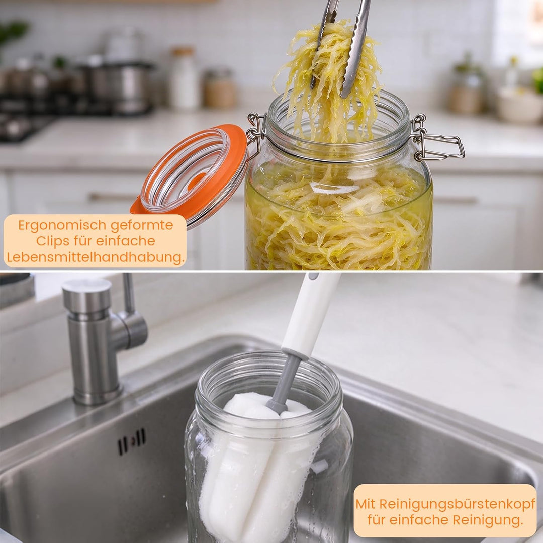 2L Fermentiergläser mit Gärventil und Gewicht, Fermentierglas 2er Set