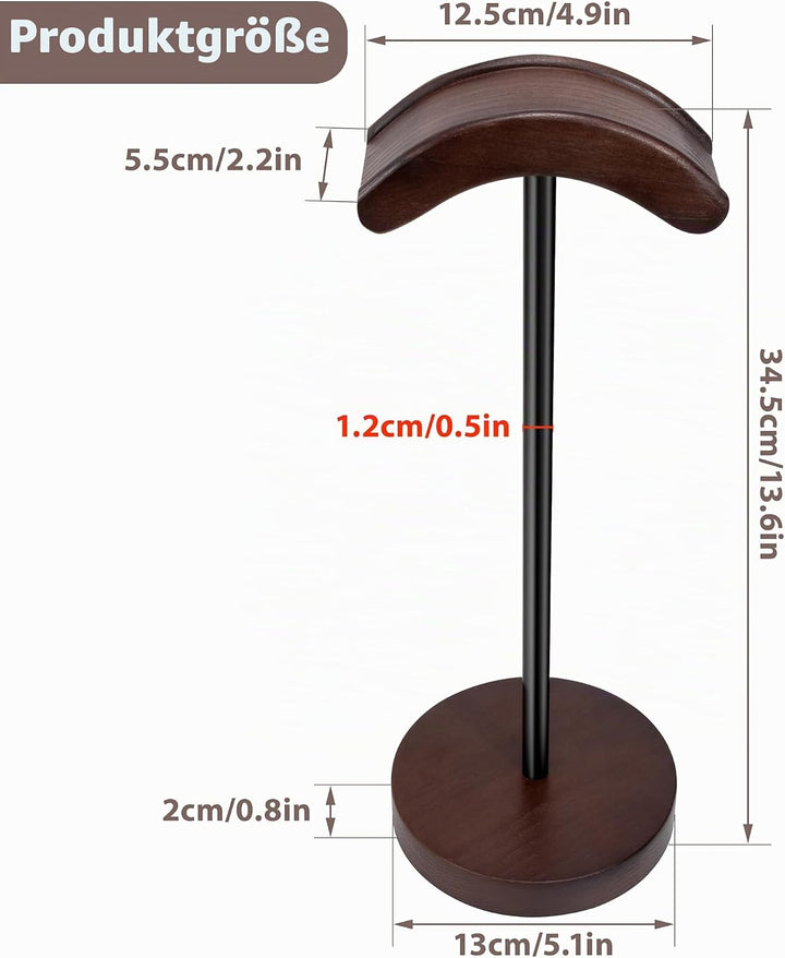 Kopfhörer Ständer Holz, Wood Headset Halterung aus Walnussholz und Metall mit Anti Rutsch Pad für Al