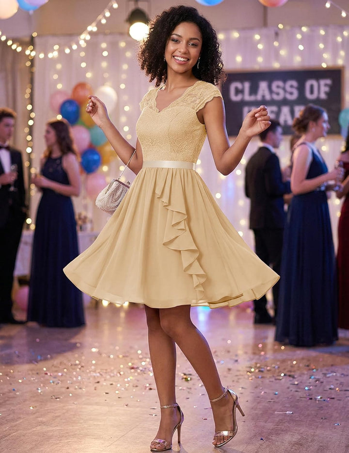 Wedtrend Cocktailkleid Damen Knielang Abendkleid Elegant für Hochzeit Elegant A Linie Rüschenkleid,