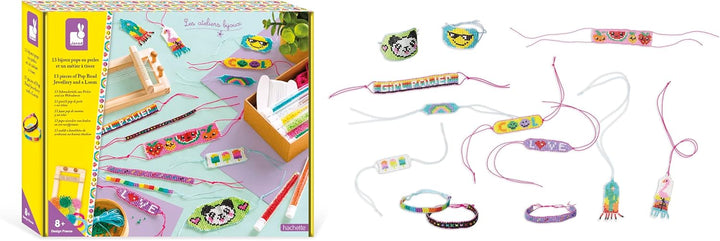 Janod J07999 Spiel 13 Jewel Pops in Perlen und einem Webstuhl, Mehrfarbig